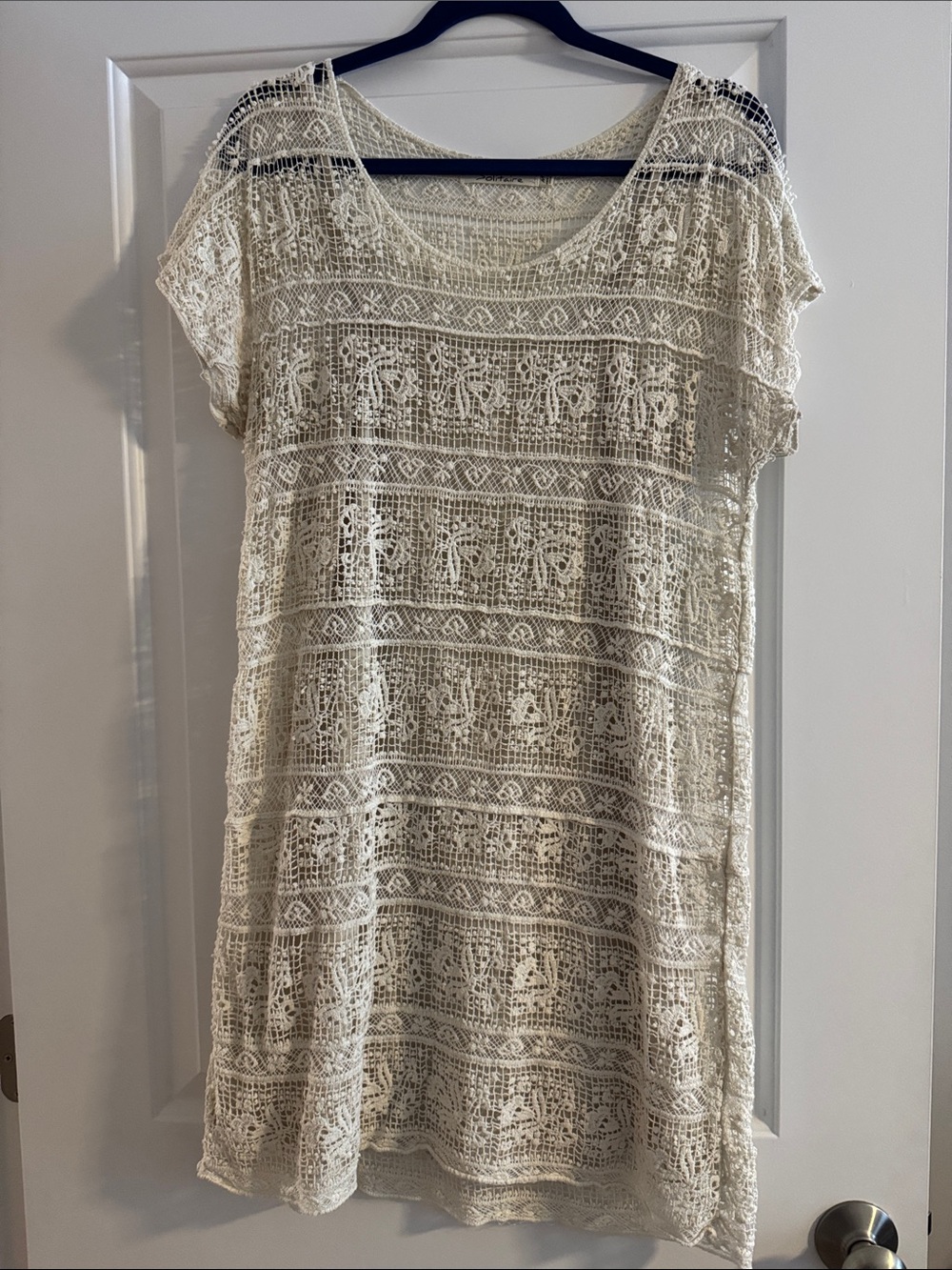 Women's Cream Crochet Short Sleeve Dress